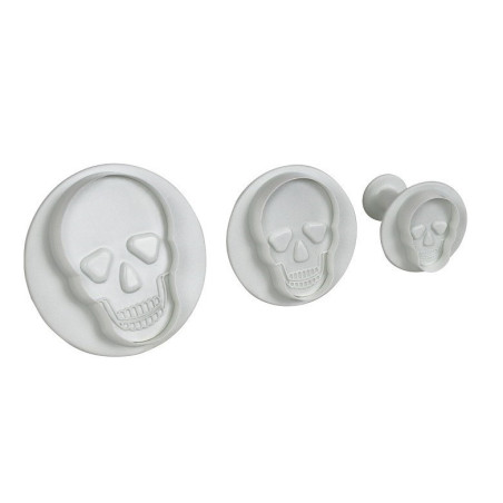 juego de 3 cortadores de galletas con cabeza de calavera