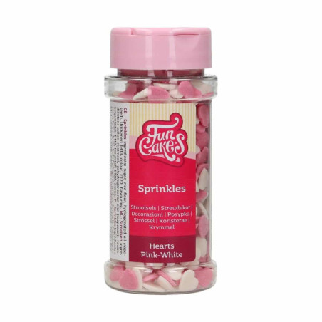 mini corazones de azúcar rosas y blancos