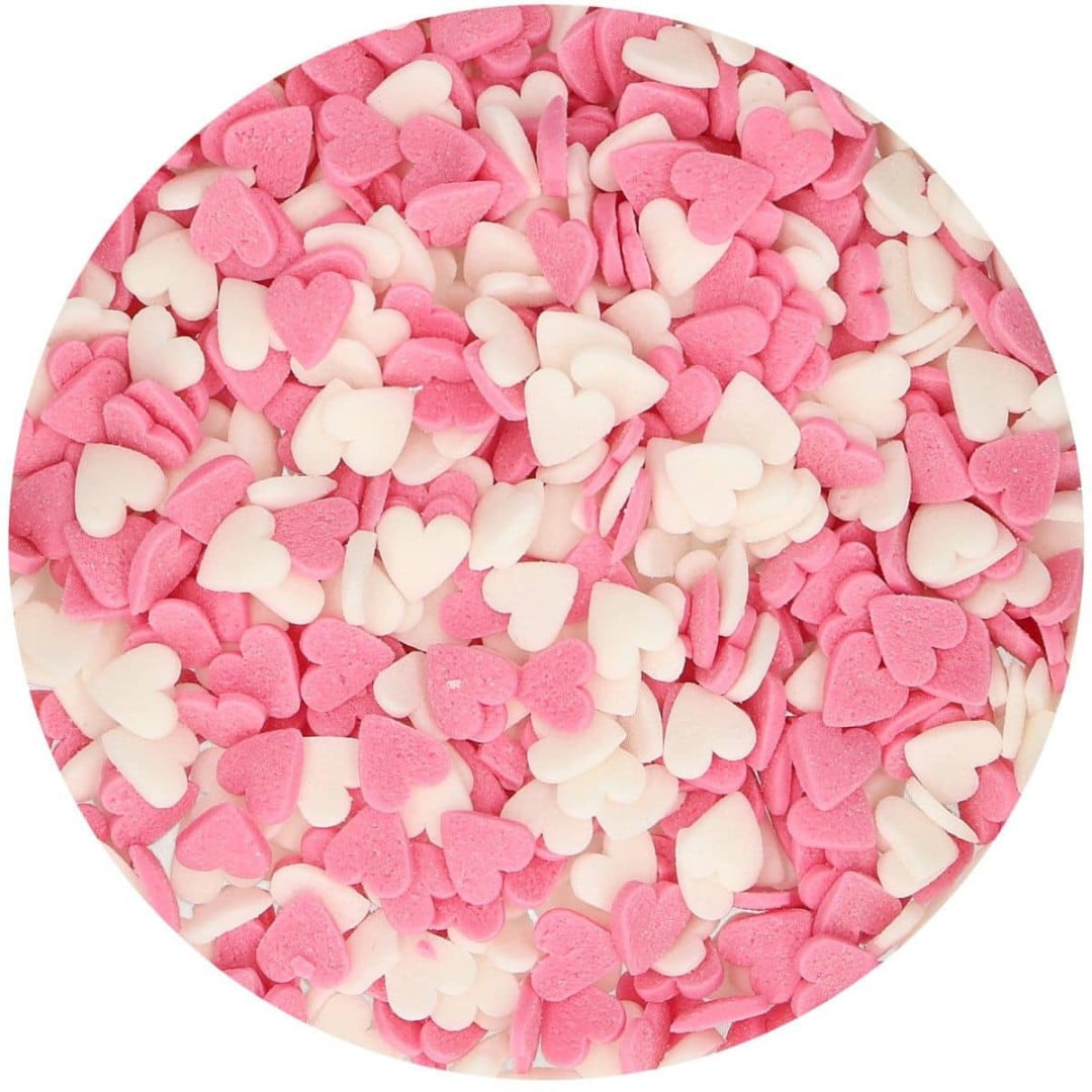 chispas de corazones rosas y blancas