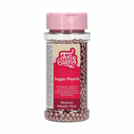 Perlas de azúcar rosa metalizado de Funcakes, 80 g