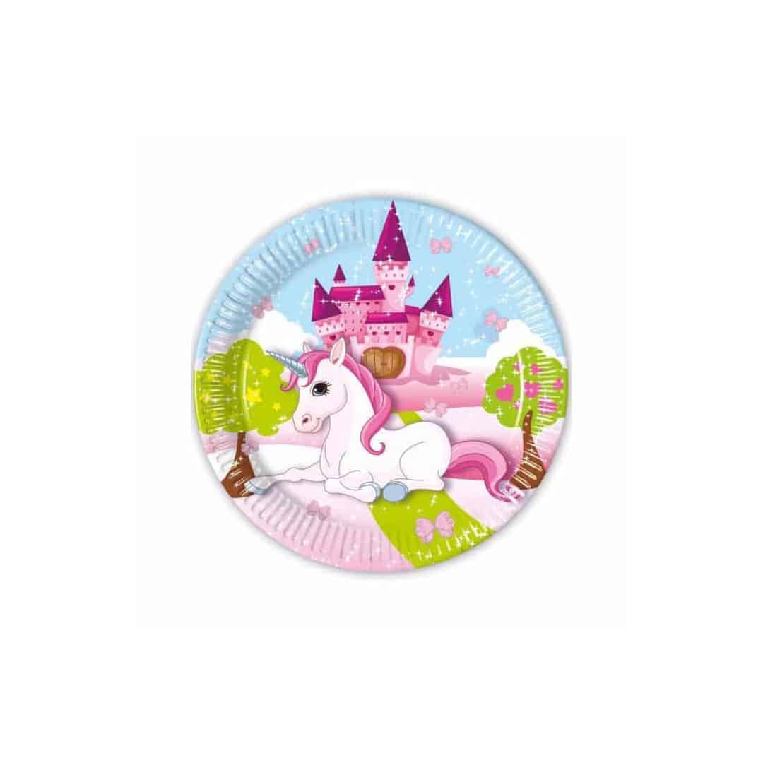 8 platos de papel de unicornio