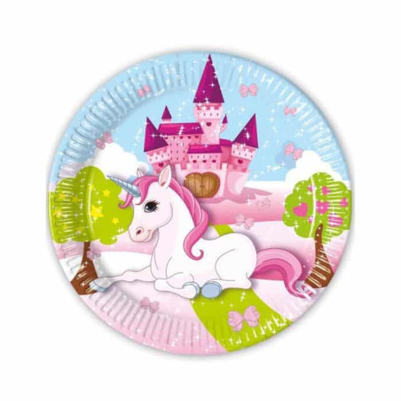 8 platos de papel de unicornio