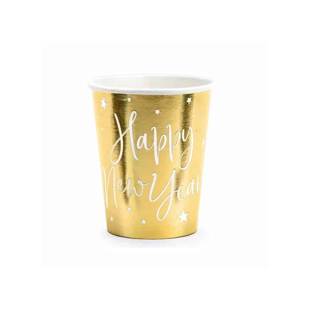 6 copas doradas de Feliz Año Nuevo