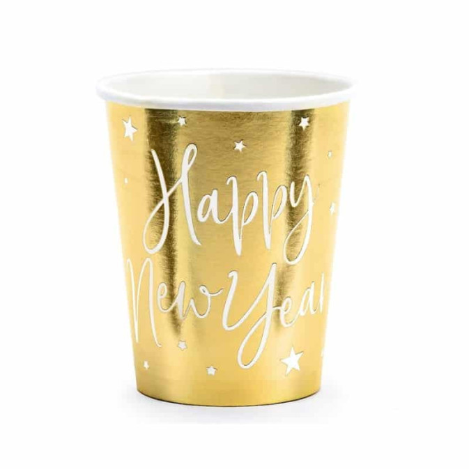6 copas doradas de Feliz Año Nuevo