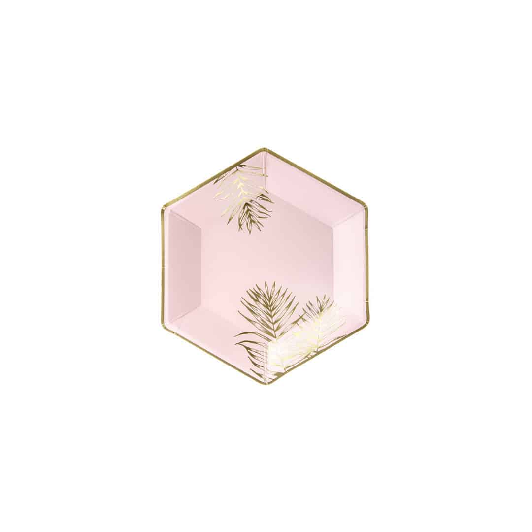6-platos-llanos-de-carton-rosa-con-follaje-dorado