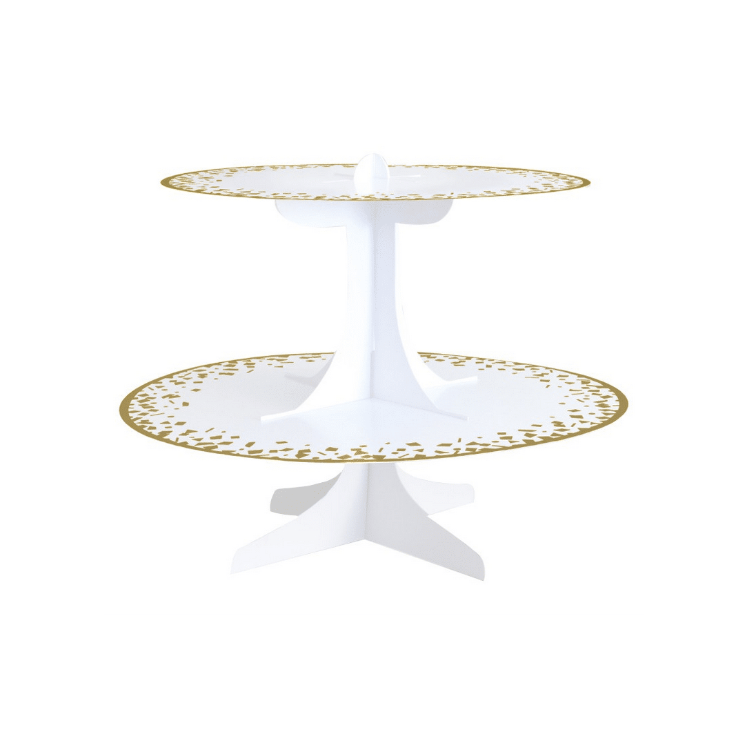 soporte para pasteles blanco y dorado