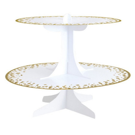 soporte para pasteles blanco y dorado