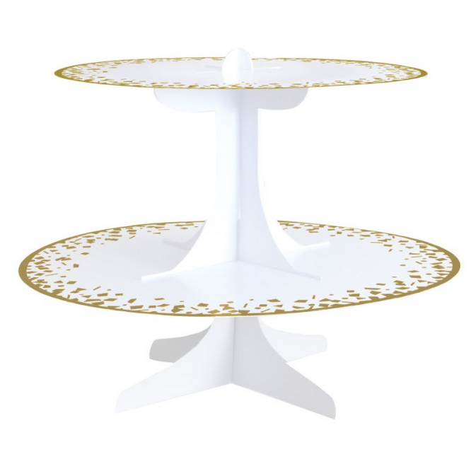 soporte para pasteles blanco y dorado