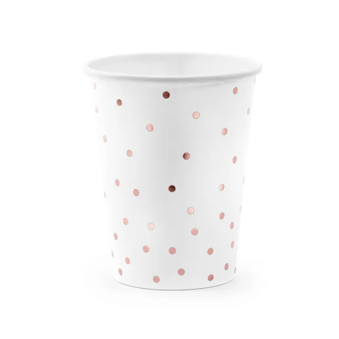6-vasos-de-carton-blanco-con-lunares-oro rosa