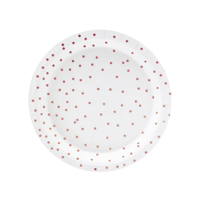 6-platos-blancos-con-lunares-oro rosa-18-cm