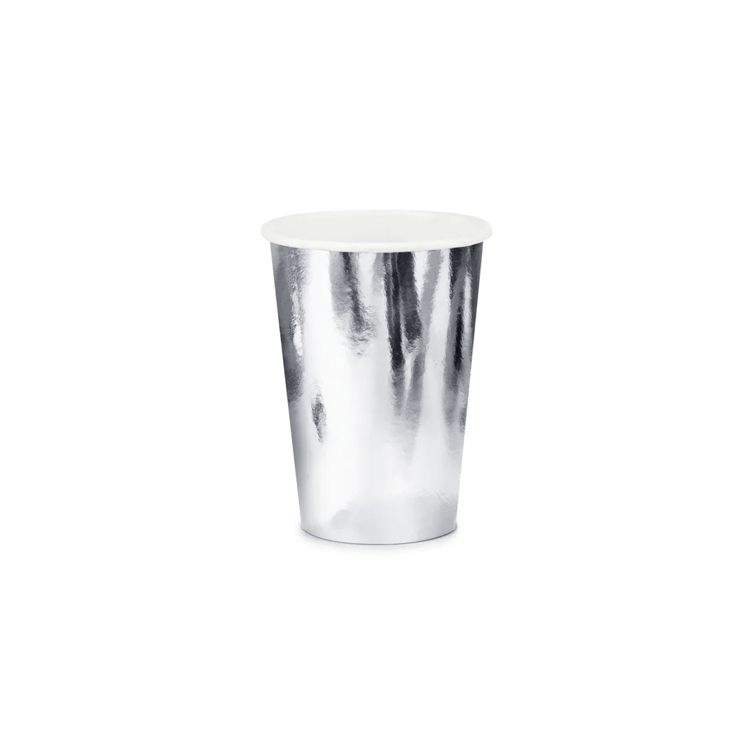 vasos de papel plateados espejados