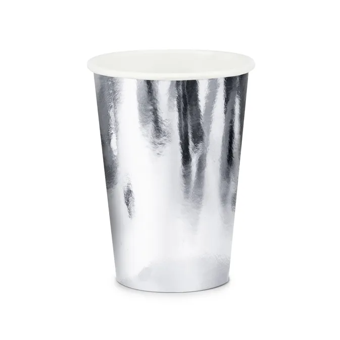 vasos de papel plateados espejados