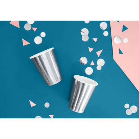 6 vasos de papel espejo plateado