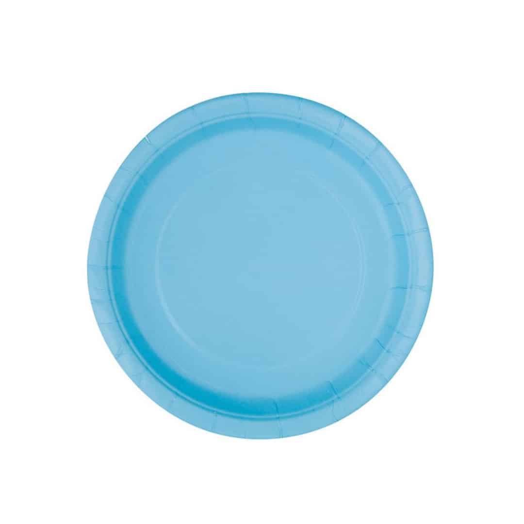 8 platos de papel azul claro