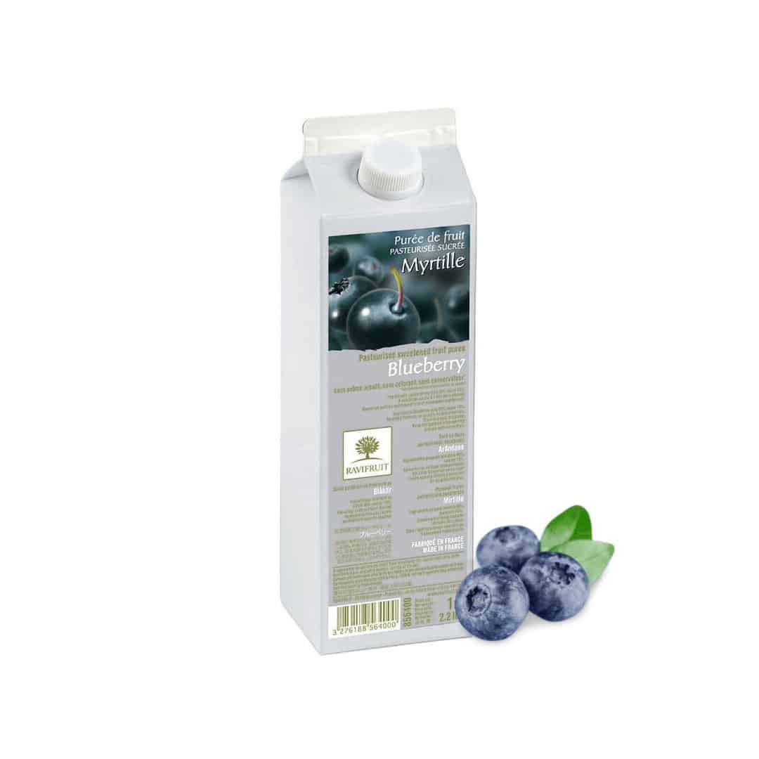puré de frutas y arándanos