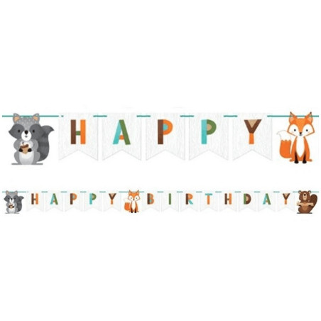 Banner de cumpleaños de animales del bosque.