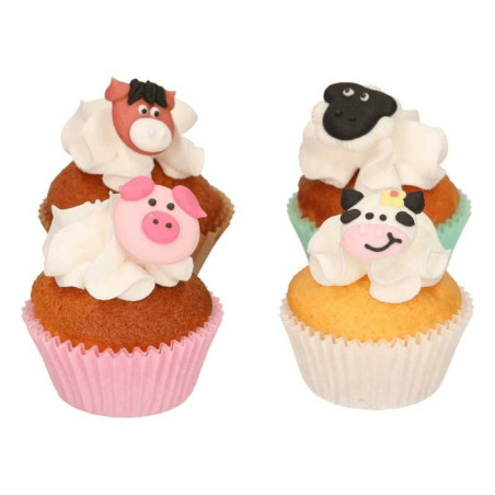 decoración de animales de granja en cupcake