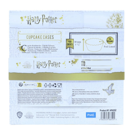 parte posterior del paquete de cajas para cupcakes de harry potter