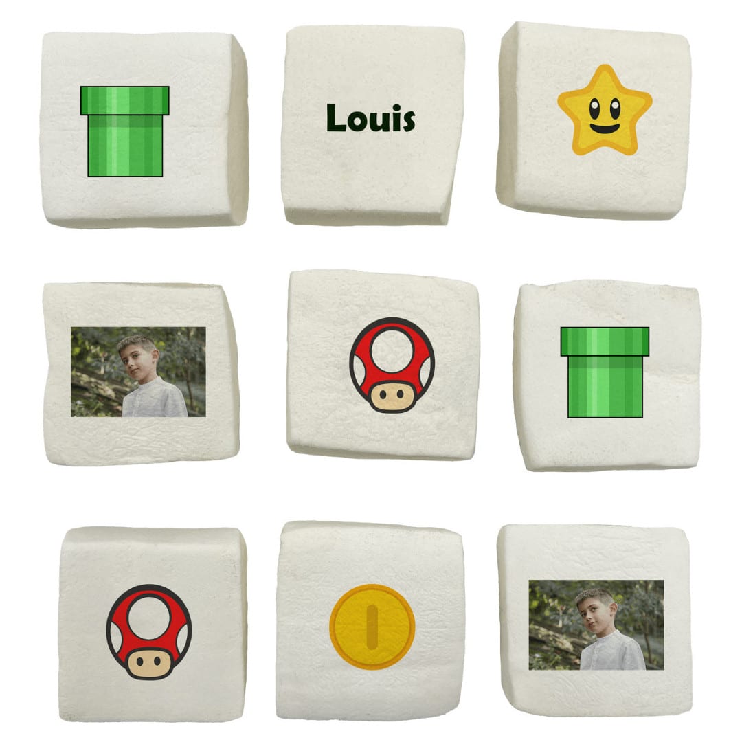 Malvaviscos personalizados con forma de champiñón y videojuegos