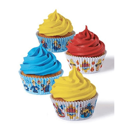 caja de cupcakes y cupcake del bombero sam