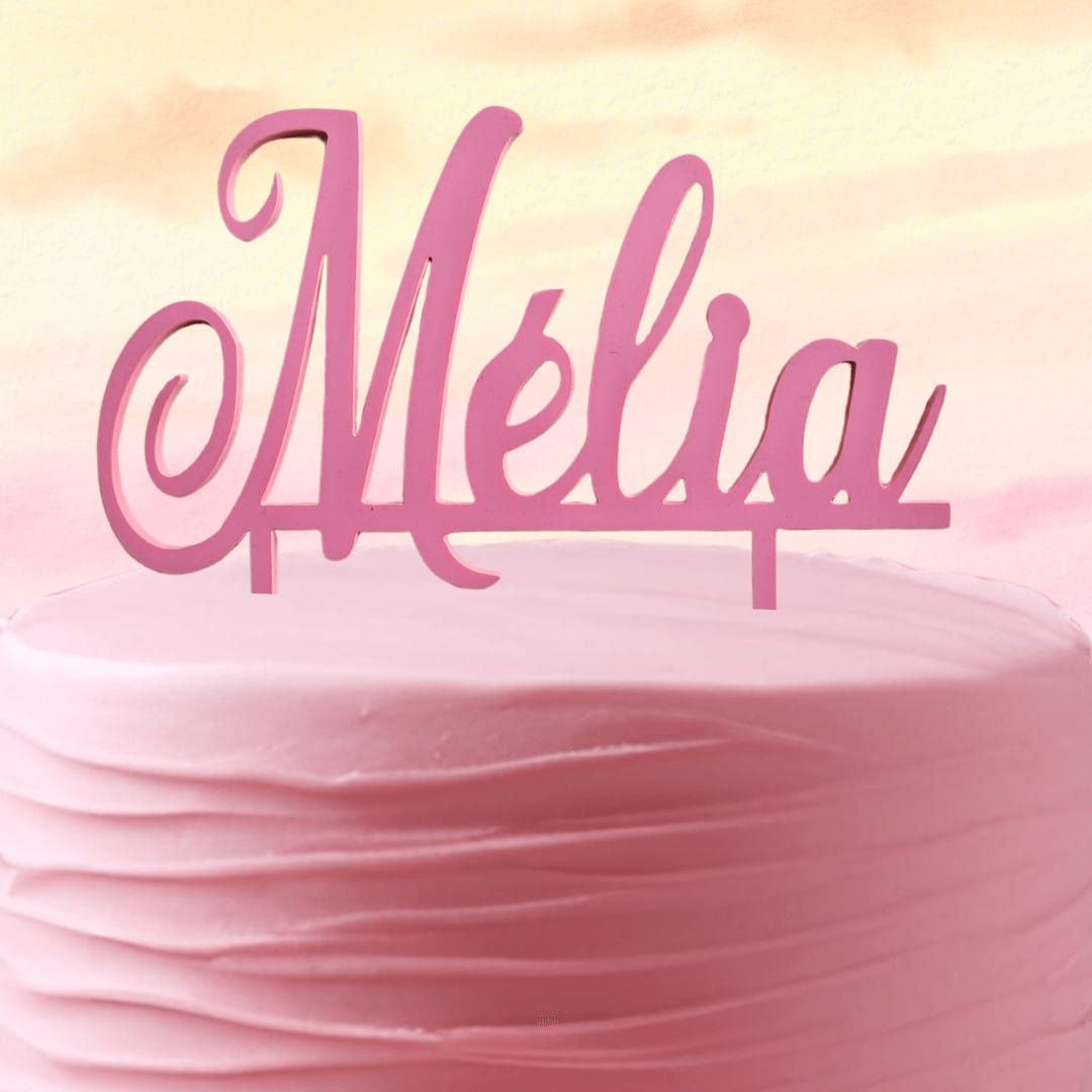 Topper de pastel personalizado con nombre rosa