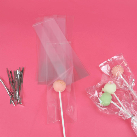 25 bolsas cakepop transparentes con cinta