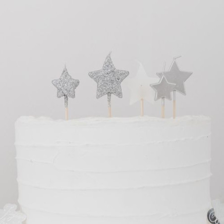Velas de cumpleaños estrella plateada