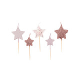 Velas de cumpleaños con estrella de oro rosa.