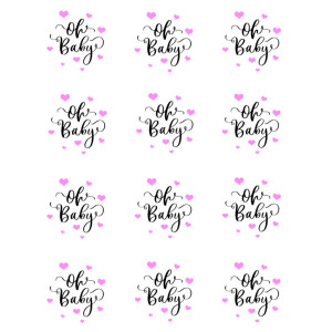 12 discos de azúcar Oh baby rosa