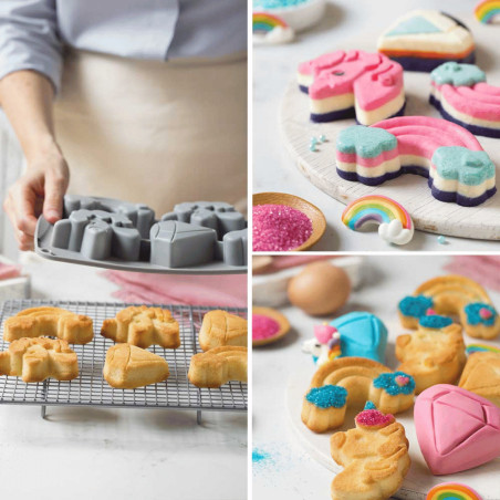 tartas hechas con el molde de silicona unicornio