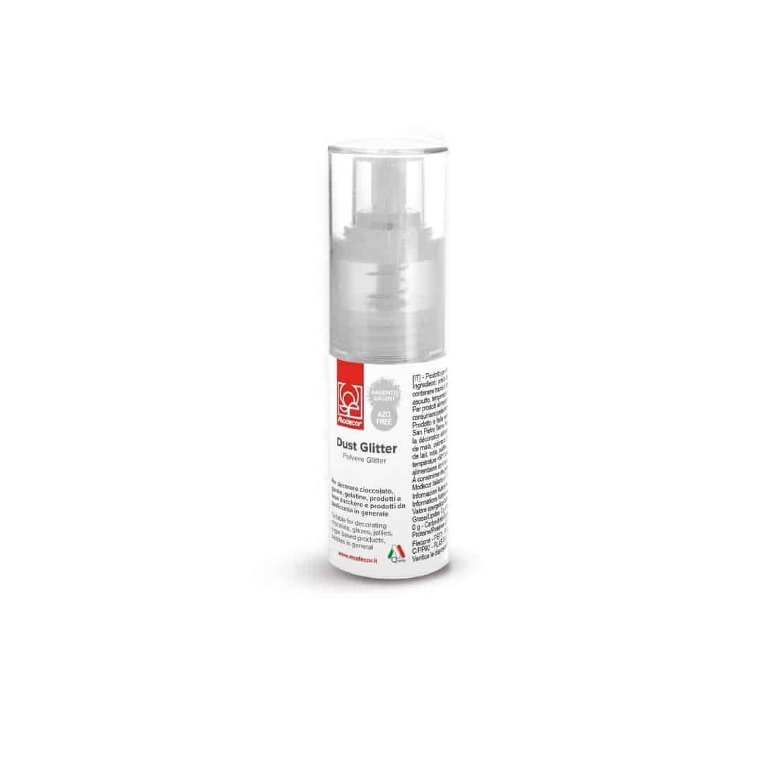 Spray de polvo plateado brillante