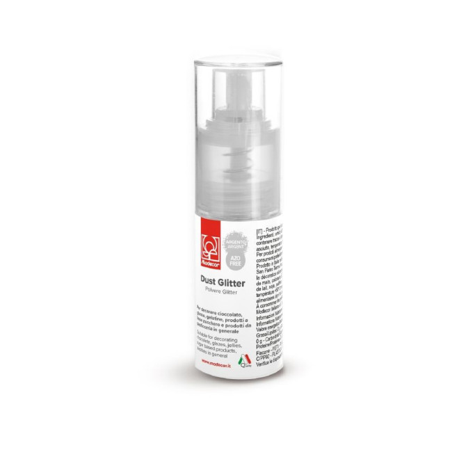 Spray de polvo plateado brillante