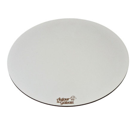 Bandeja redonda de madera personalizada con logo al bies