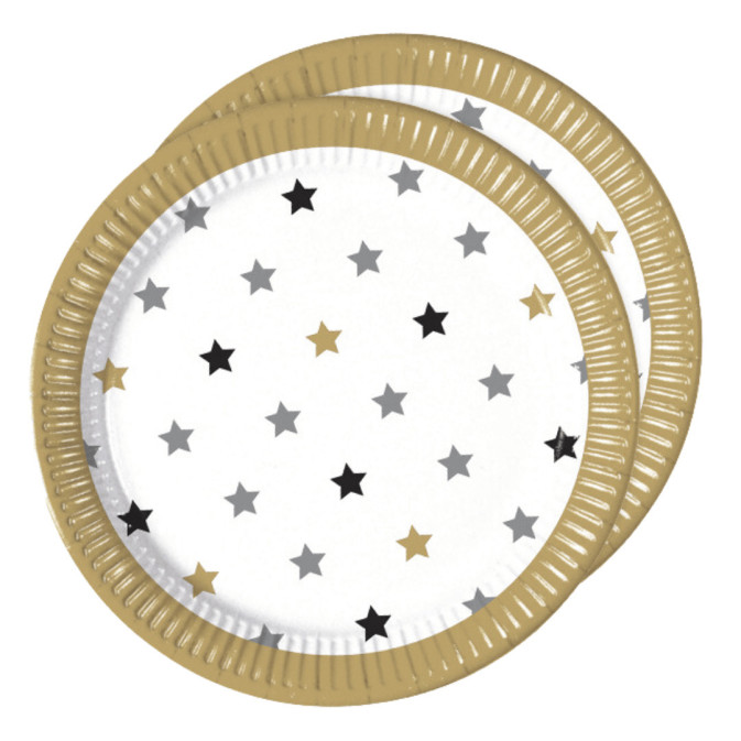 8 platos de cumpleaños con estrella dorada