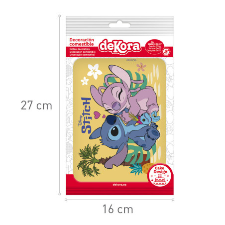 Dimensión de la decoración comestible para el pastel Stitch.