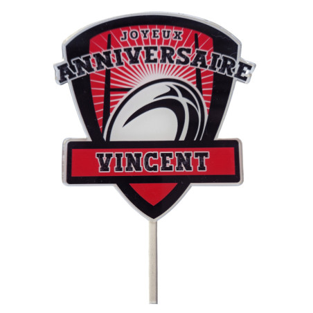 Topper de pastel de rugby con nombre personalizado