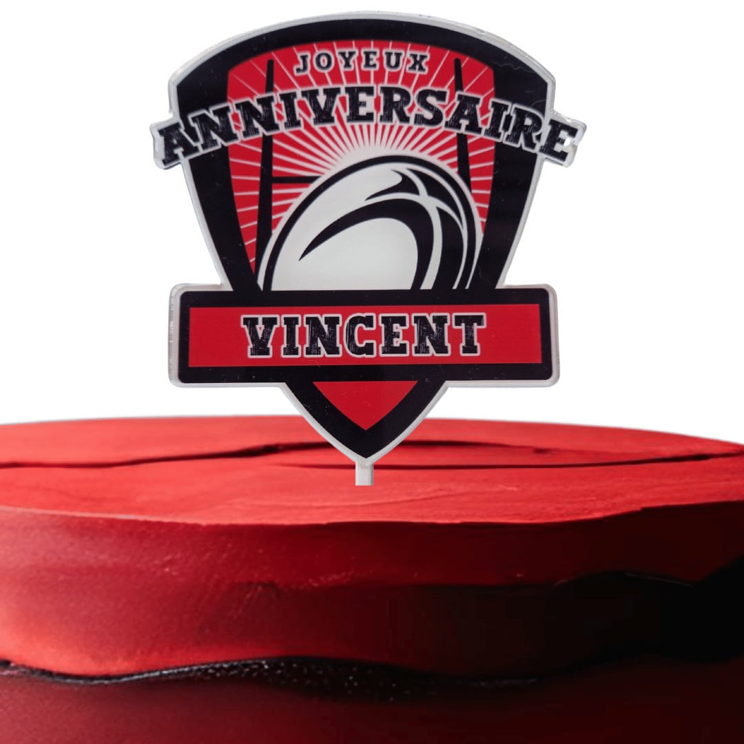 Topper de pastel de rugby con nombre personalizado