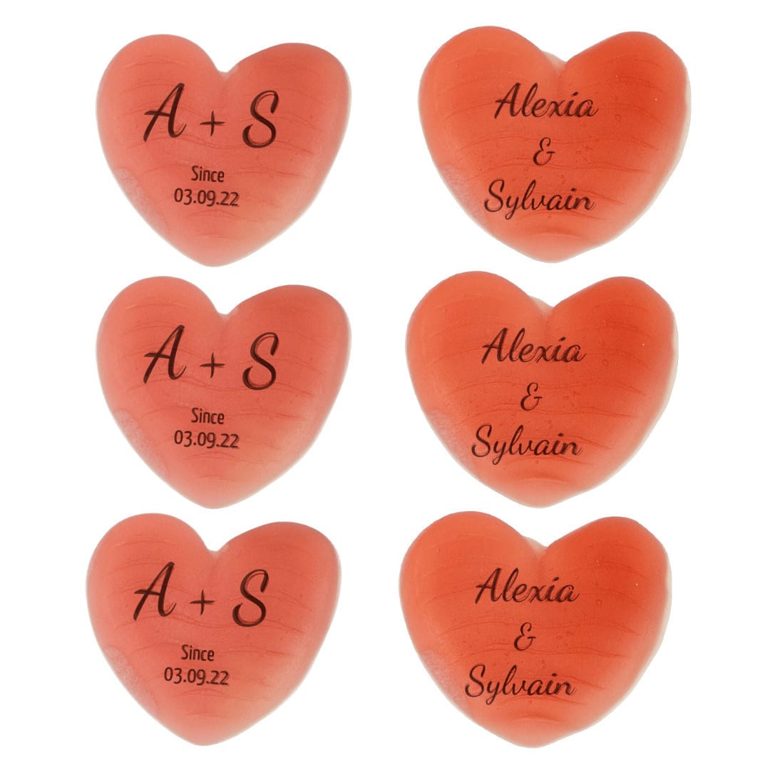 6 caramelos de corazón personalizados