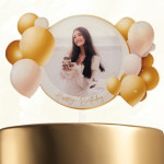 Adorno para tarta de cumpleaños con globo dorado en diseño de tarta
