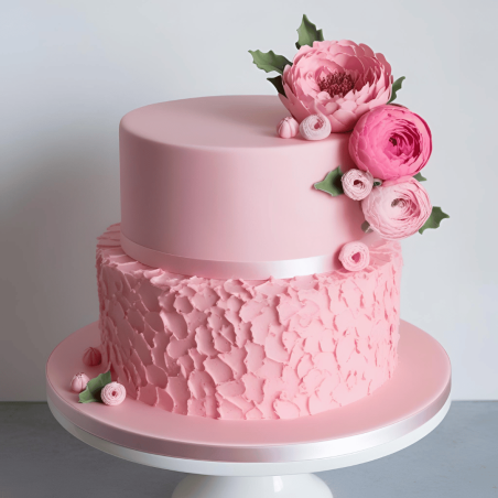 pastel con mazapán rosa bebé
