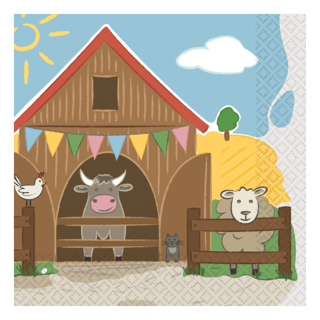 16 servilletas de cumpleaños de animales de granja