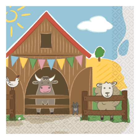 16 servilletas de cumpleaños de animales de granja