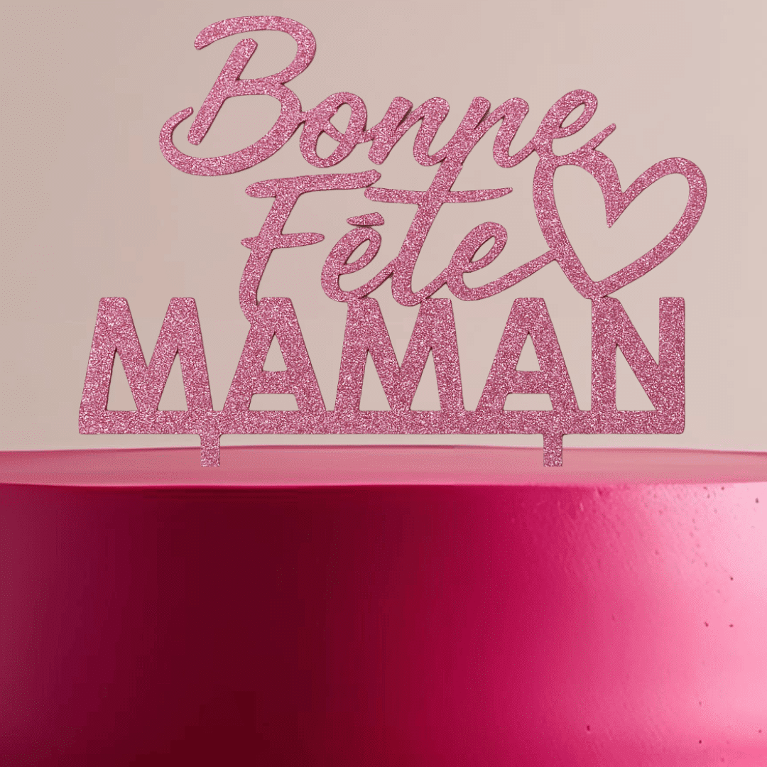 Adorno para tarta del Día de la Madre con brillantina rosa