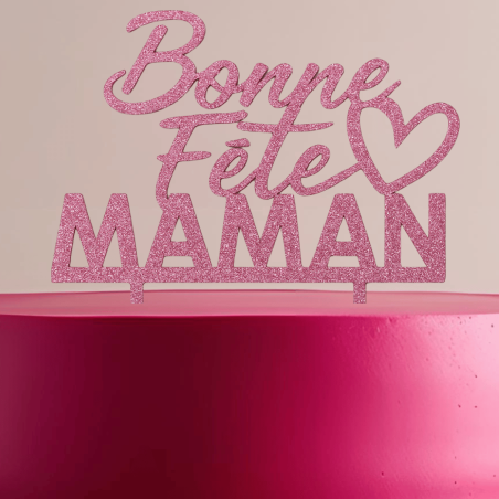 Adorno para tarta del Día de la Madre con brillantina rosa