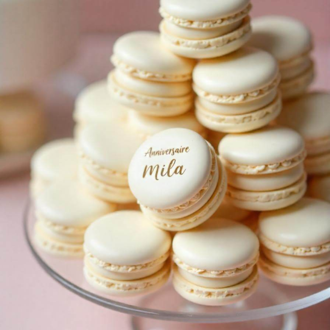 Conchas de macarrón con texto grabado
