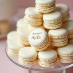 Conchas de macarrón con texto grabado