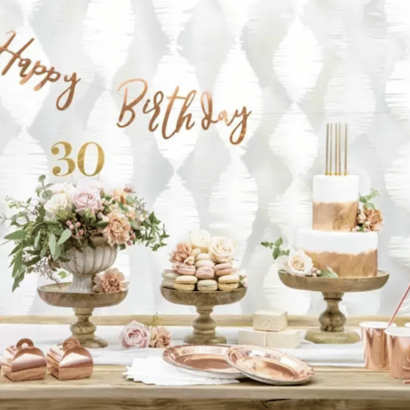 6 platos de cumpleaños planos de oro rosa de 23 cm