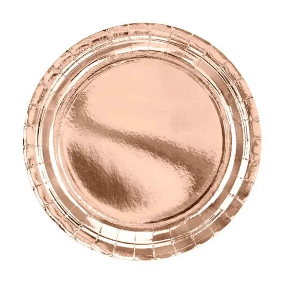 6 platos de cumpleaños planos de oro rosa de 23 cm
