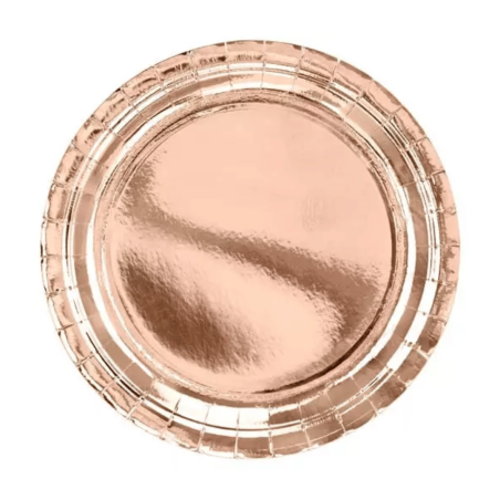 6 platos de cumpleaños planos de oro rosa de 23 cm