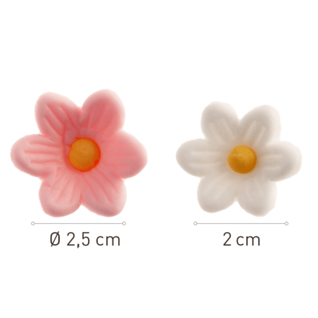 Dimensiones Flores de azúcar rosas y blancas